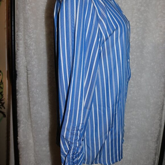 Daily Thread blue stripe longsleeve ladies button down medium 100% rayon - Picture 3 of 8